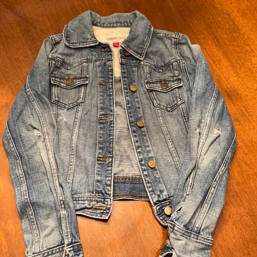 Mossimo Denim Womens Small Crop Jean Jacket Distressed
